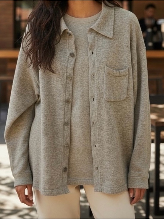Evereve Tops - Evereve Knit Fleece Shirt Jacket in Heather Oatmeal NWOT